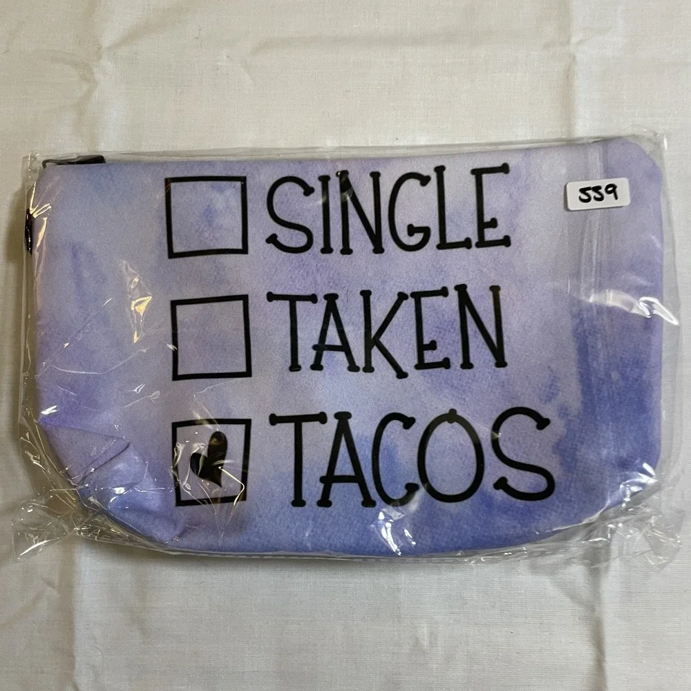 The Pouch Makeup Bag Womens Small Purple Tacos Graphic New Zippered Travel Pouch